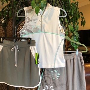 2 golf skirts matching shirt